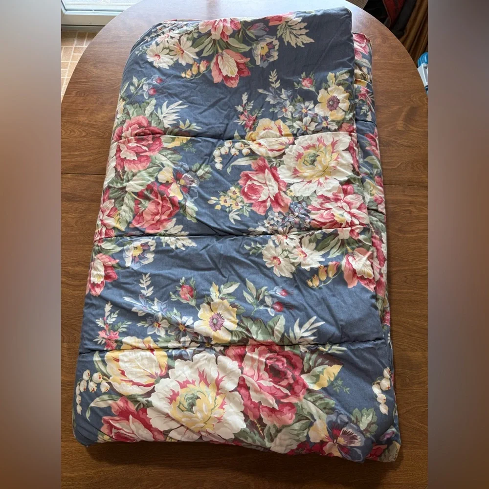 Ralph Lauren KIMBERLY Floral CABBAGE ROSE Twin Comforter Vintage Blue Label